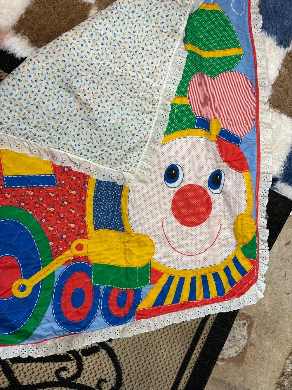 Vintage Colorful Train Appliqué Kids Quilt